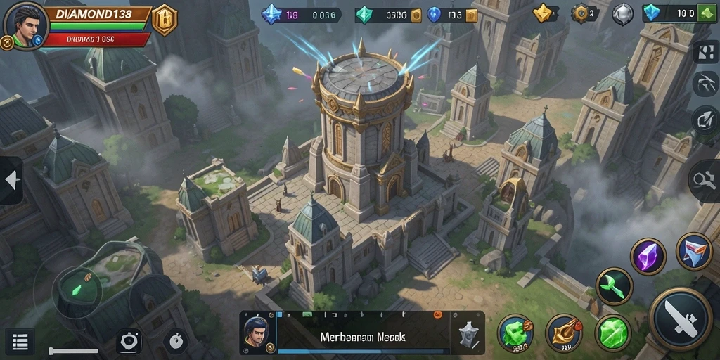 Screenshot permainan DIAMOND138 menampilkan pertahanan menara yang mendebarkan.