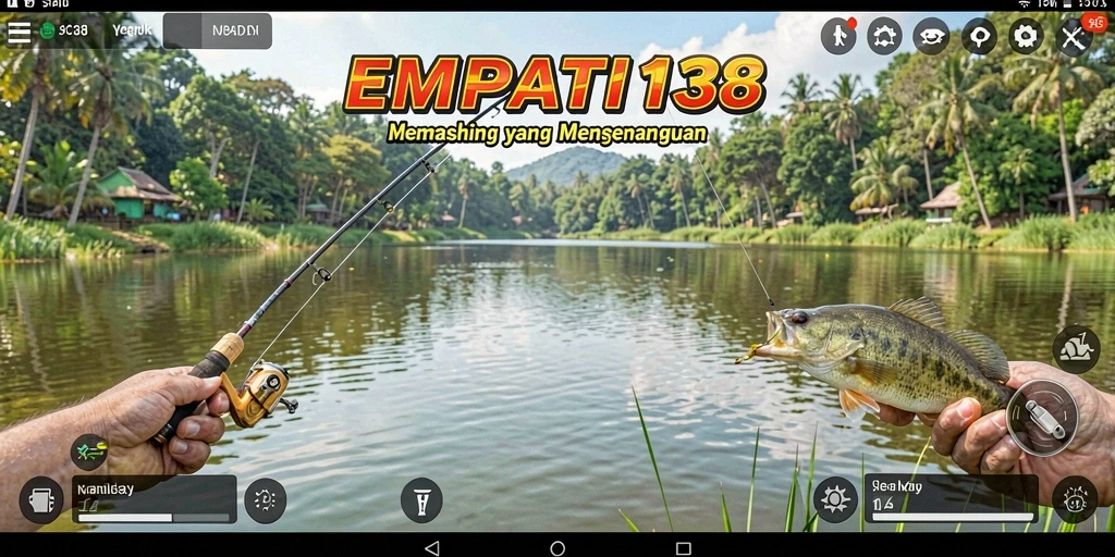 Screenshot dari gameplay <strong>EMPATI138</strong> yang menunjukkan momen menangkap ikan besar.