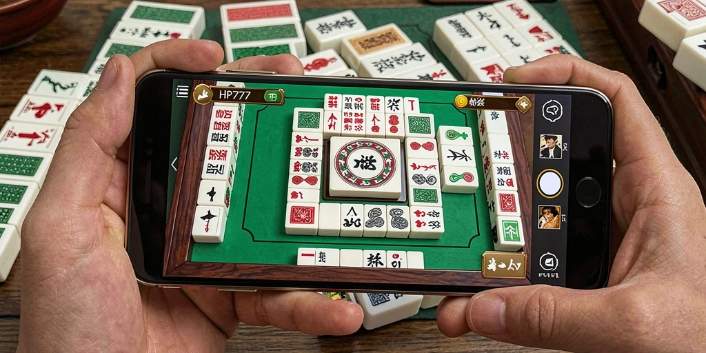 Tampilan gameplay seru di HP777 dengan ubin Mahjong yang berwarna-warni.