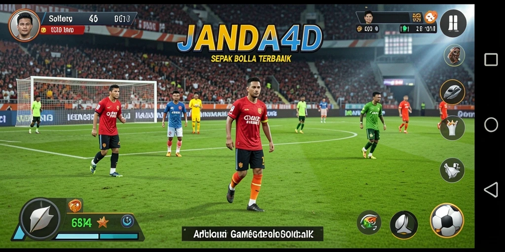 Screenshot menunjukkan aksi seru dalam pertandingan sepak bola di JANDA4D.