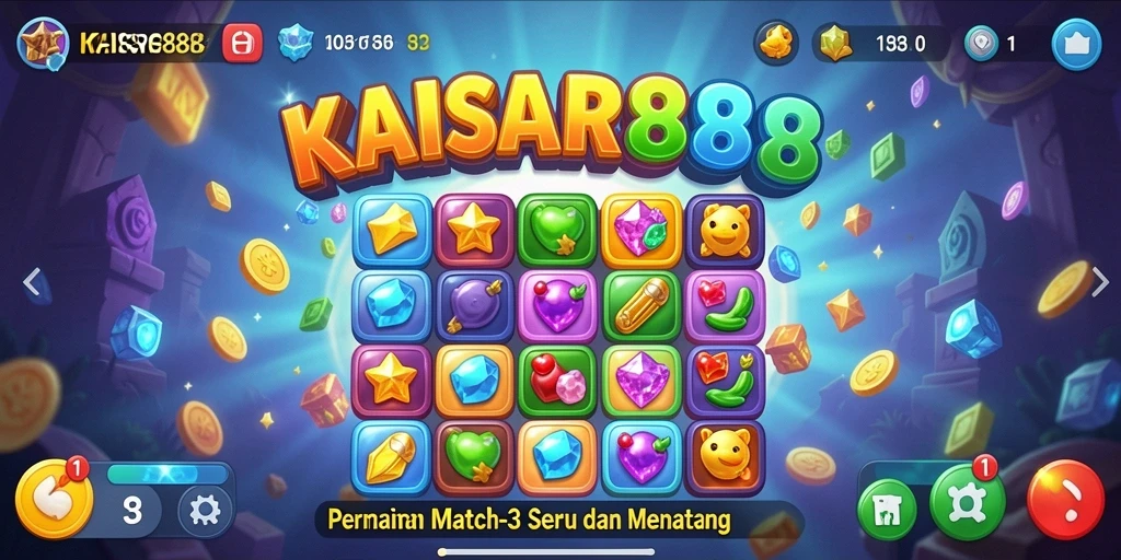Tampilan menarik dari gameplay Match-3 di KAISAR888.