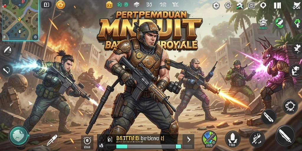 Screenshot MNDUIT menampilkan pertempuran intens di arena Battle Royale.