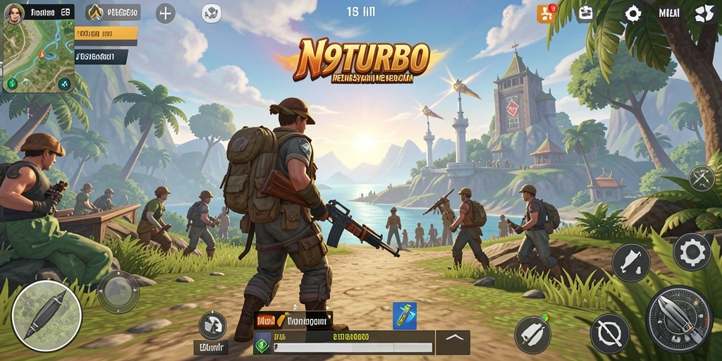 Screenshot gameplay N9TURBO menunjukkan dunia terbuka yang luas dan penuh petualangan.