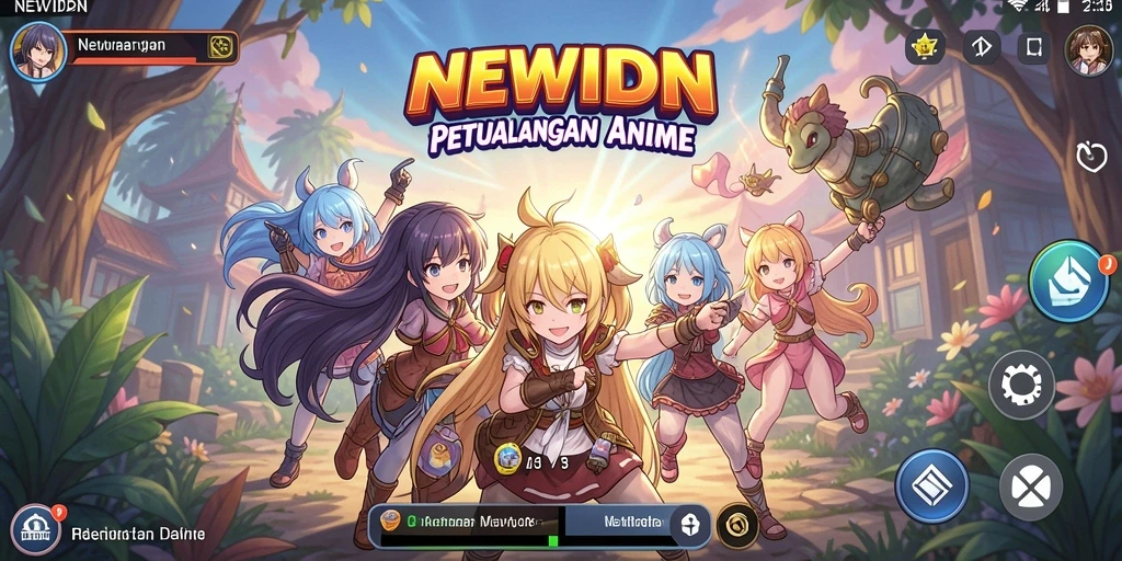 Tampilan gameplay seru dalam NEWIDN dengan karakter anime yang menarik.