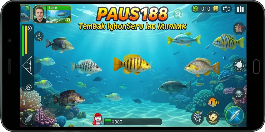 Tampilan gameplay seru PAUS188 saat menembak ikan di lautan.