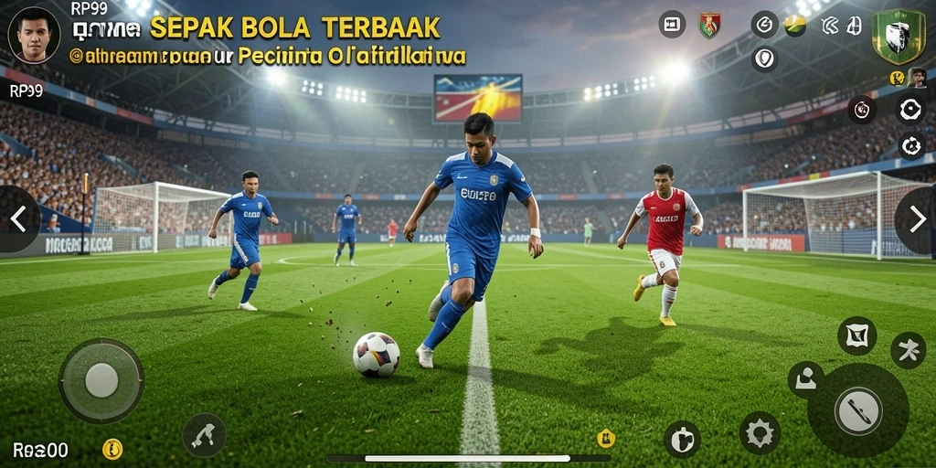 Tampilan gameplay RP99 yang mendebarkan dengan aksi sepak bola seru.